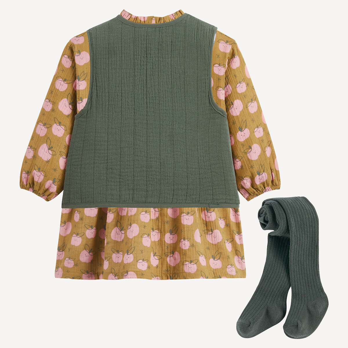 Dress, Jacket and Tights Outfit khaki+khaki print, LA REDOUTE COLLECTIONS