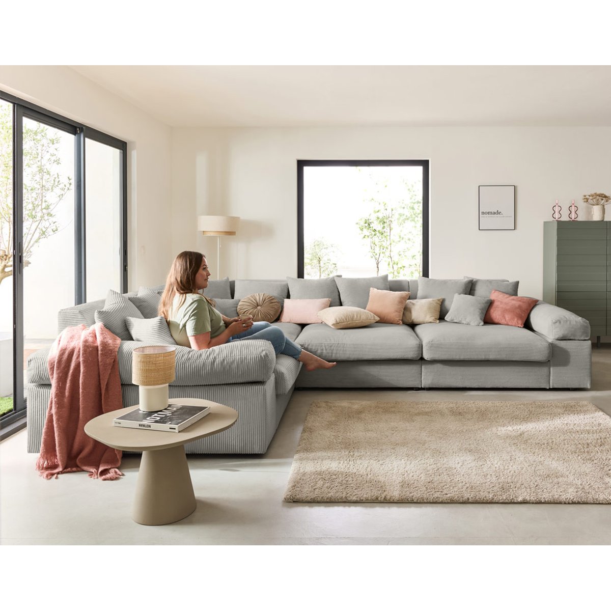 Canapé d'Angle réversible 5 places - ASPEN gris clair, BEST MOBILIER