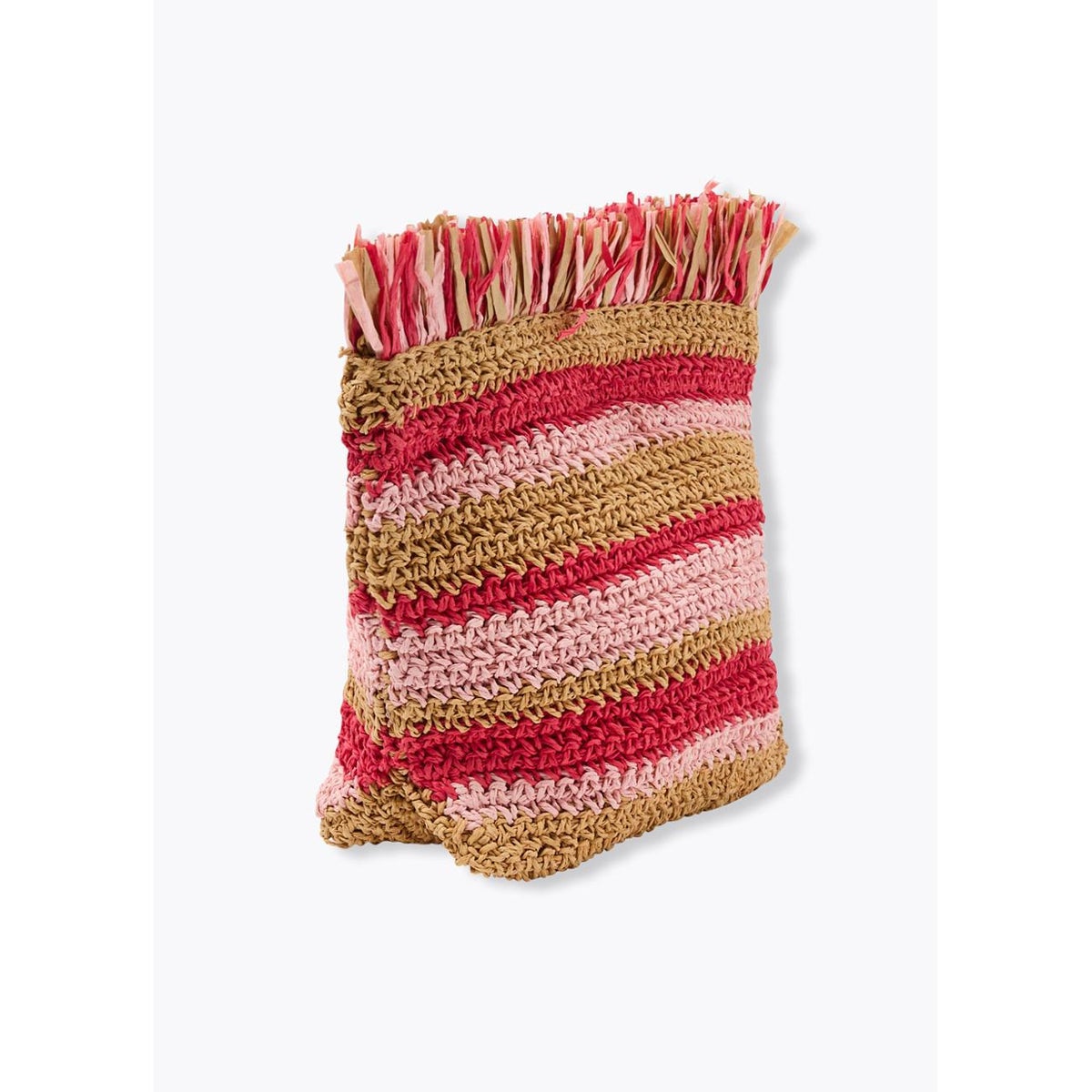 Pochette rayée en raphia rayé rose, PROMOD