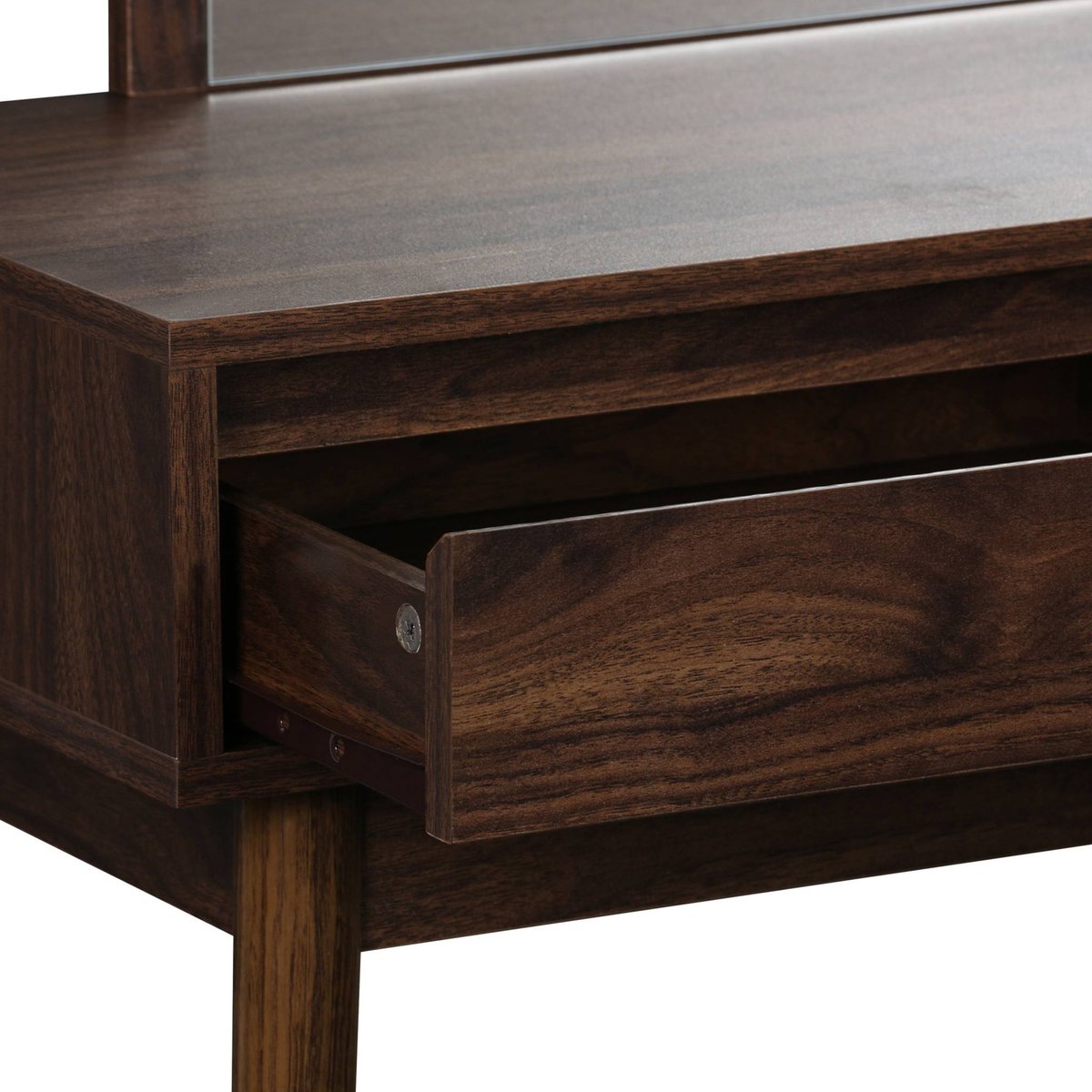 Coiffeuse décor bois miroir arrondi 2 tiroirs LINEAR noyer, SWEEEK