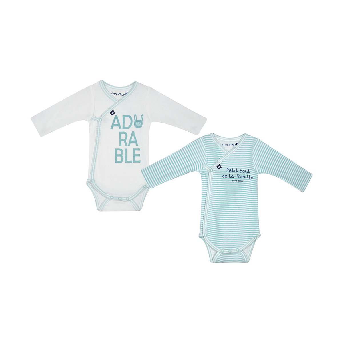 Lot de 2 bodies jef manches longues naissance bleu, SUCRE D'ORGE