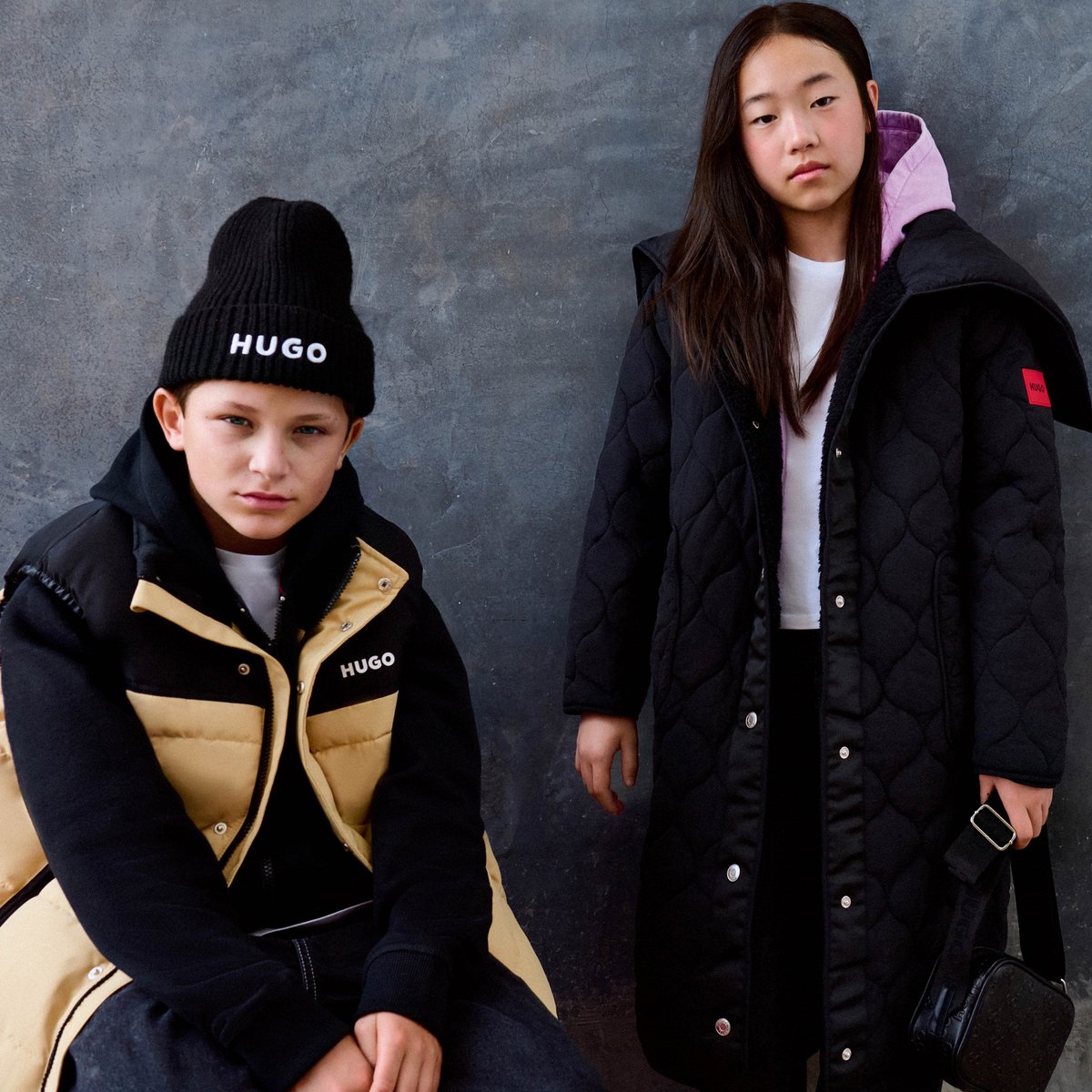 Parka lungo con cappuccio black, HUGO KIDSWEAR