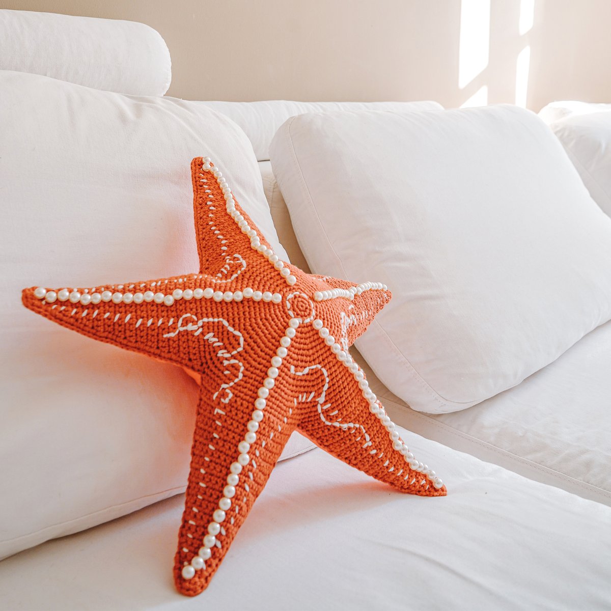 Coussin étoile de mer en crochet orange, MX HOME