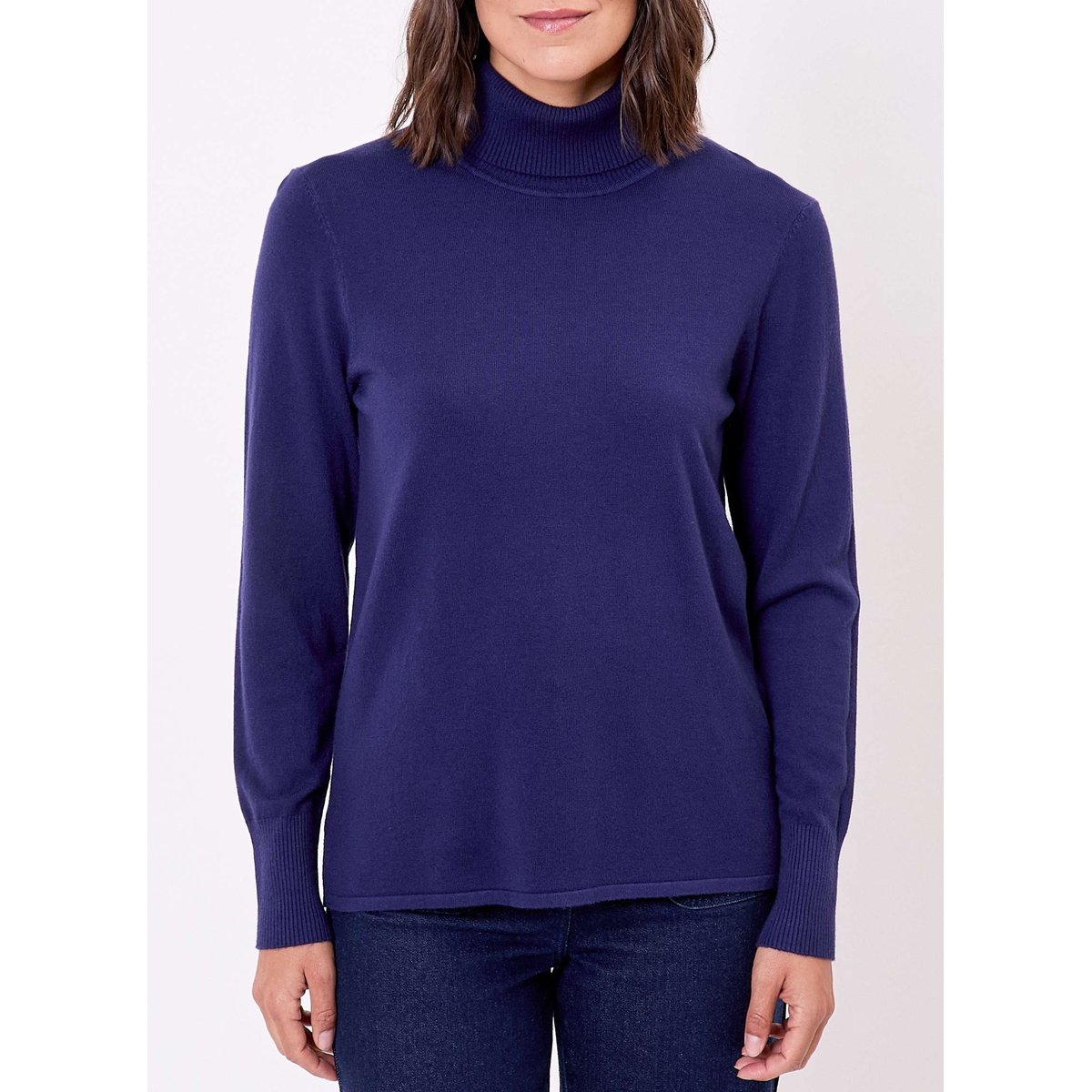 Pull maille col roulé uni BHOLA bleu navy, LA FIANCÉE