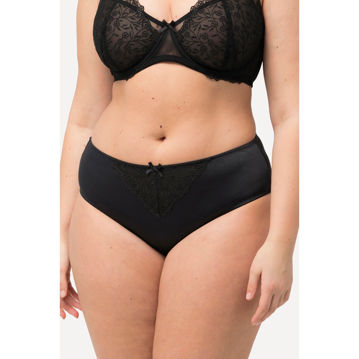 Culotte midi avec empiècement en dentelle noir, ULLA POPKEN