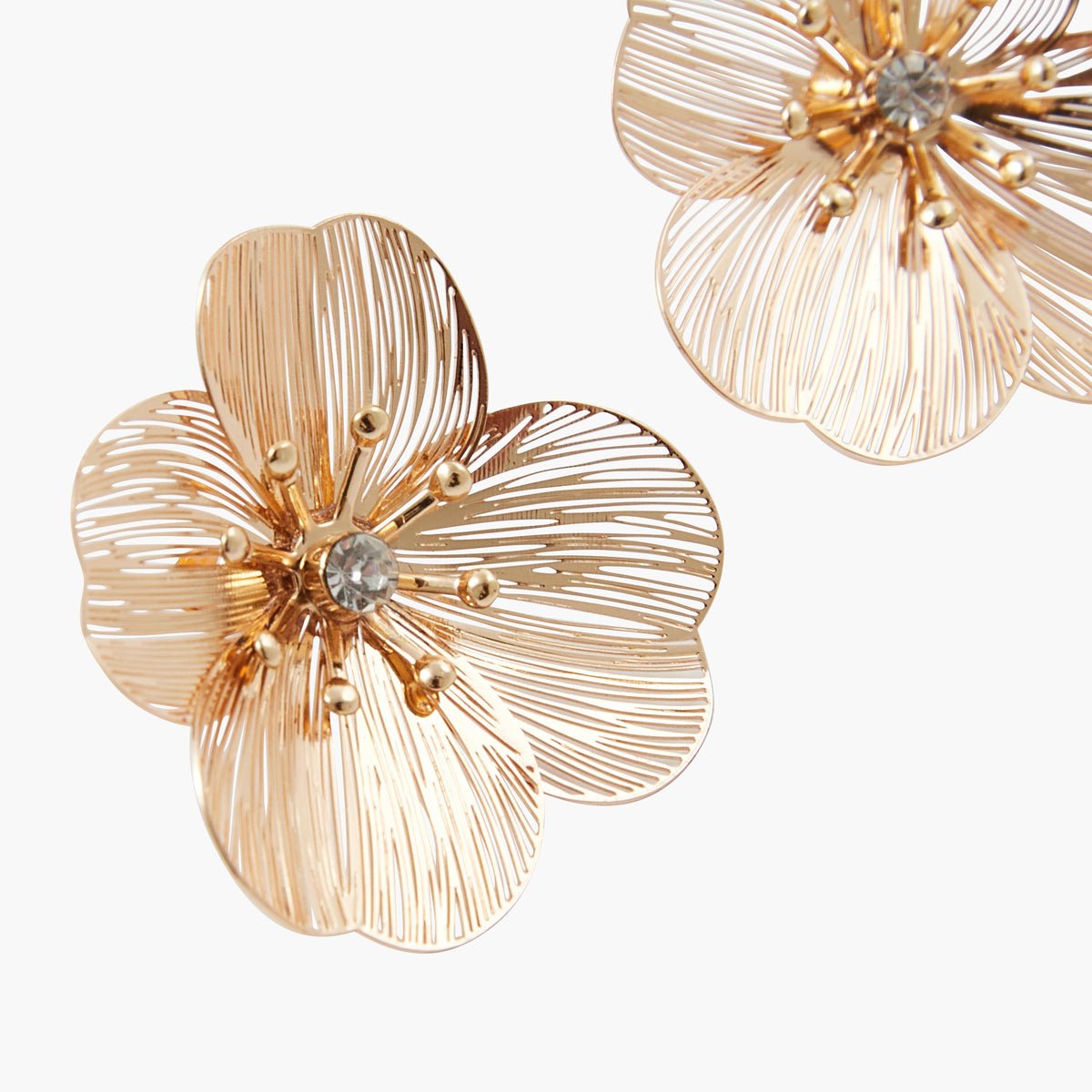 Boucles d'oreilles fleurs en filigrane dorées doré, BALABOOSTE