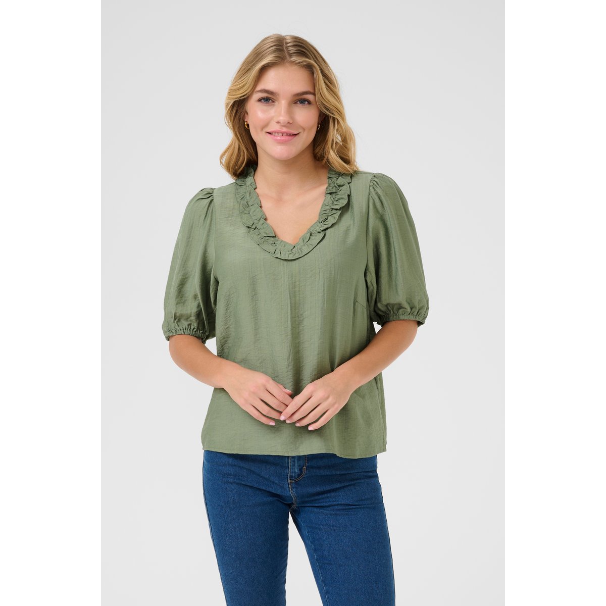 Short sleeved blouse vert oil green, KAFFE