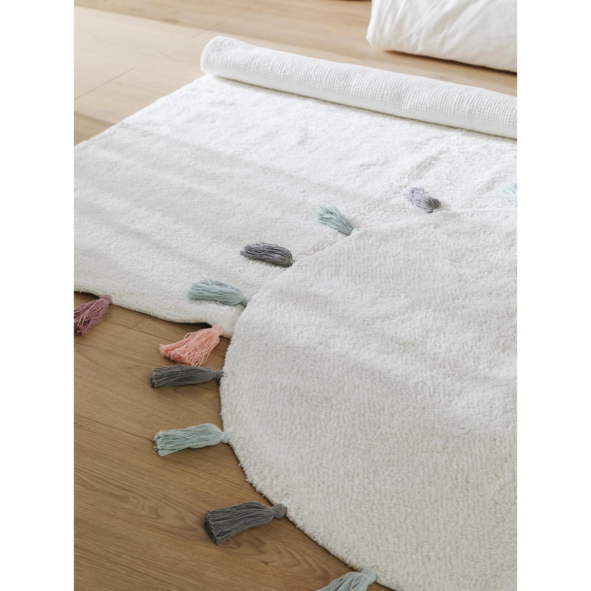 Tapis lavables pour enfants rond tufté main MALU bleu, BENUTA