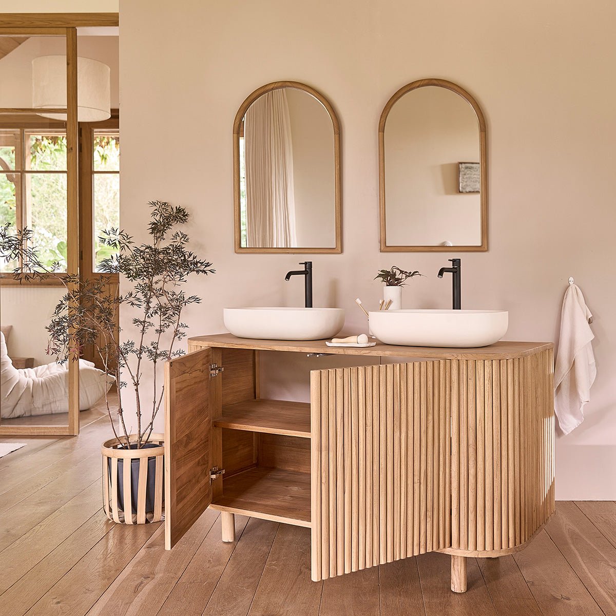 Meuble sous vasque en teck massif 142 cm COLINE naturel, BERAH GETAH