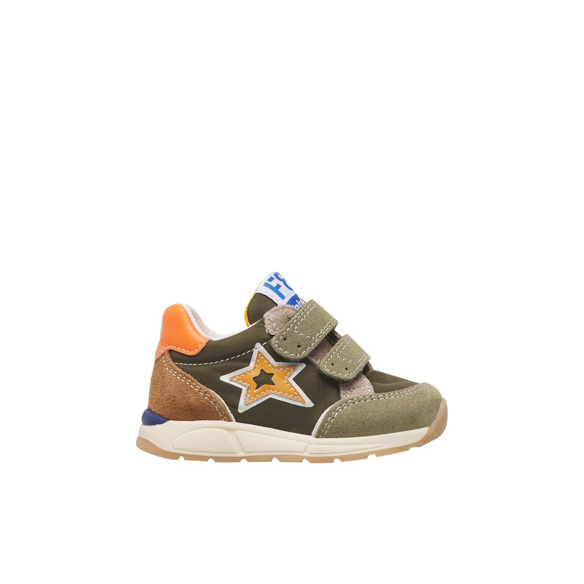 Sneakers en daim et tissu technique NUPPI VL. kaki-orange, FALCOTTO
