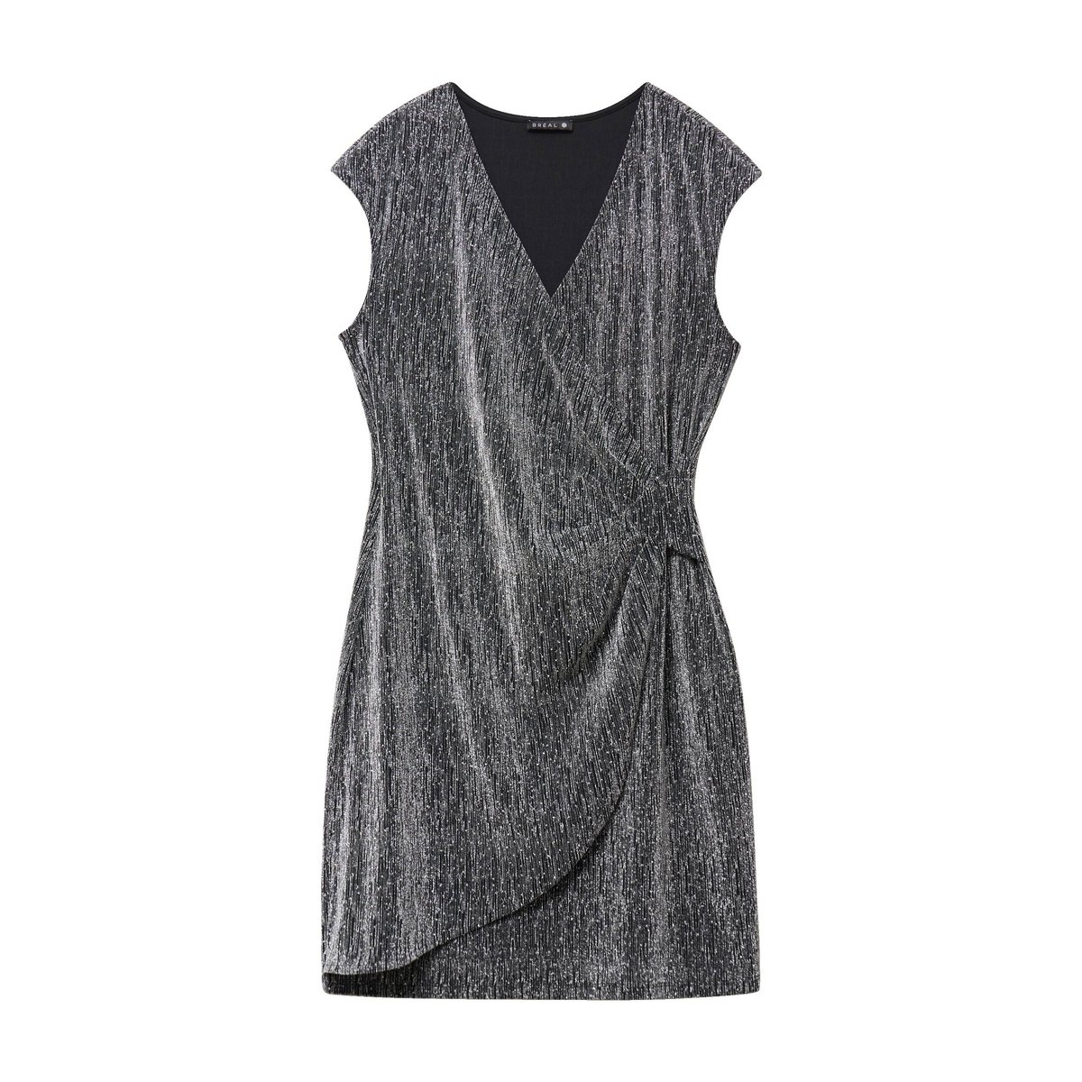 Robe ajustée courte col v sans manches gris argent, BREAL