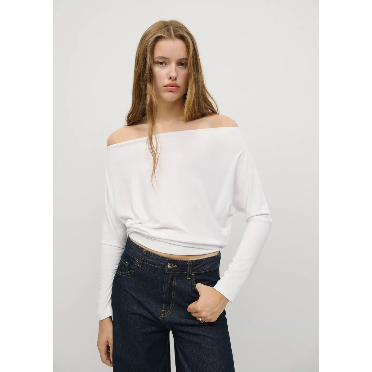 T-shirt épaules dénudées blanc cassé, MANGO TEEN