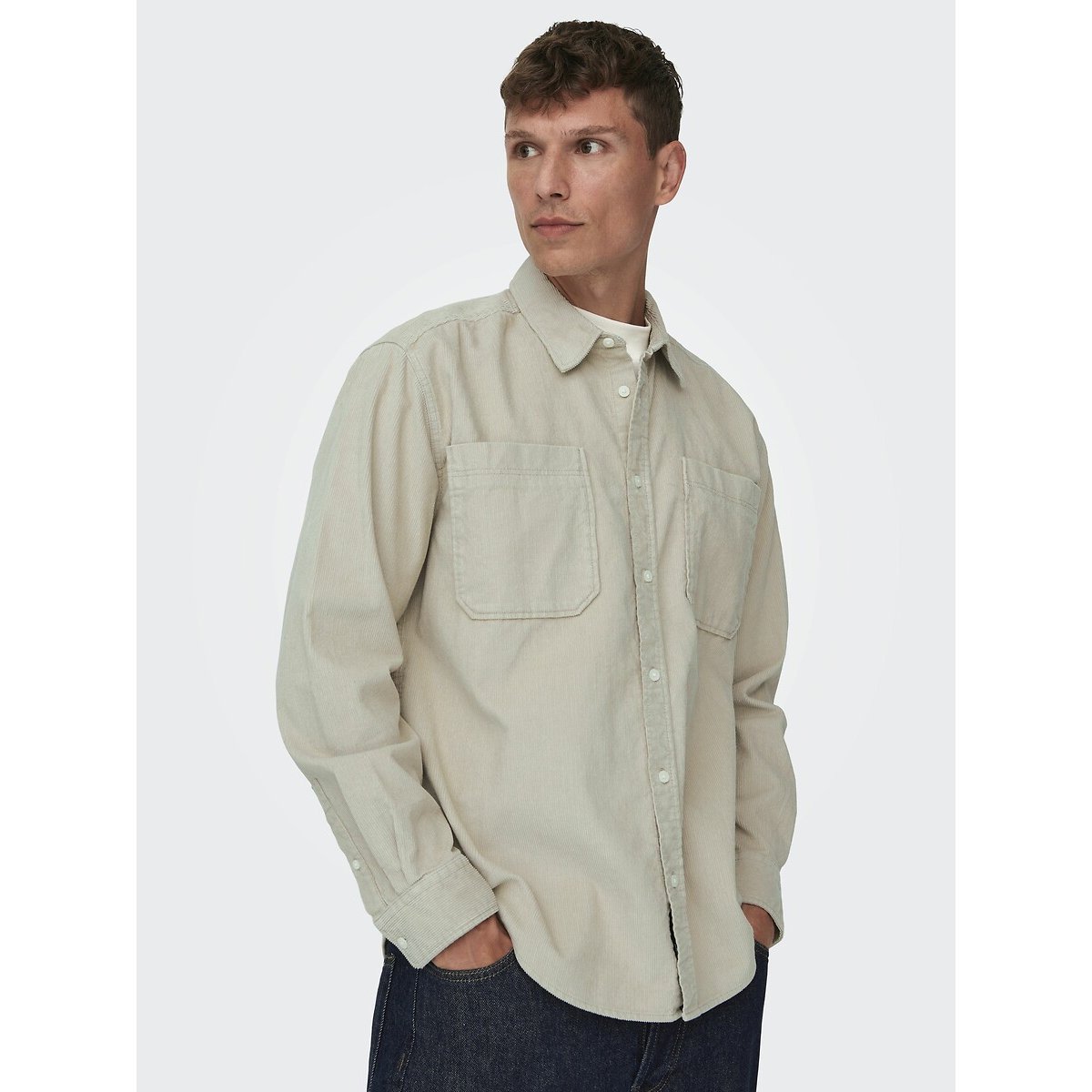 Sovracamicia con taschini, in cotone, Alp beige, ONLY & SONS