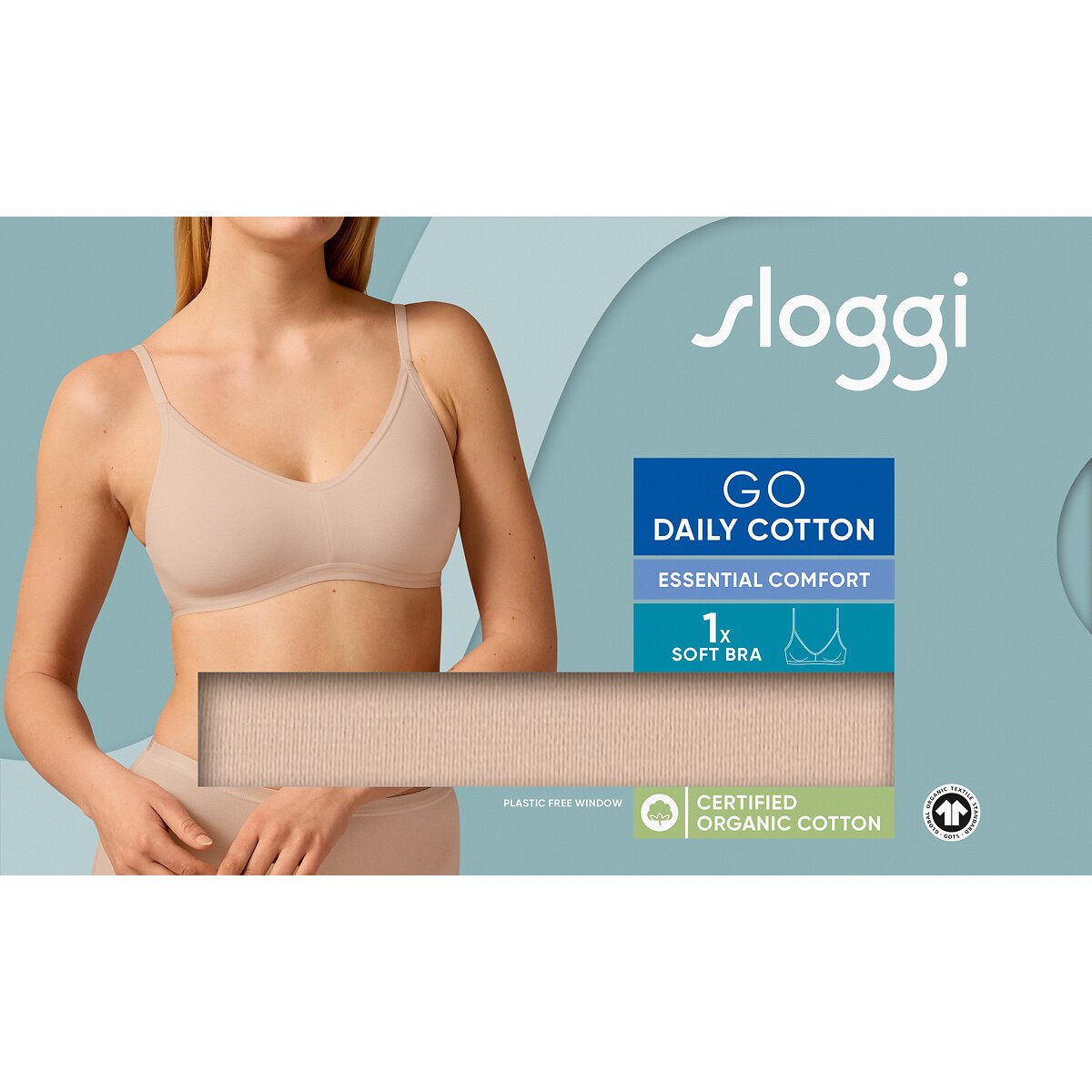 Reggiseno in cotone senza ferretti Go Daily beige, SLOGGI