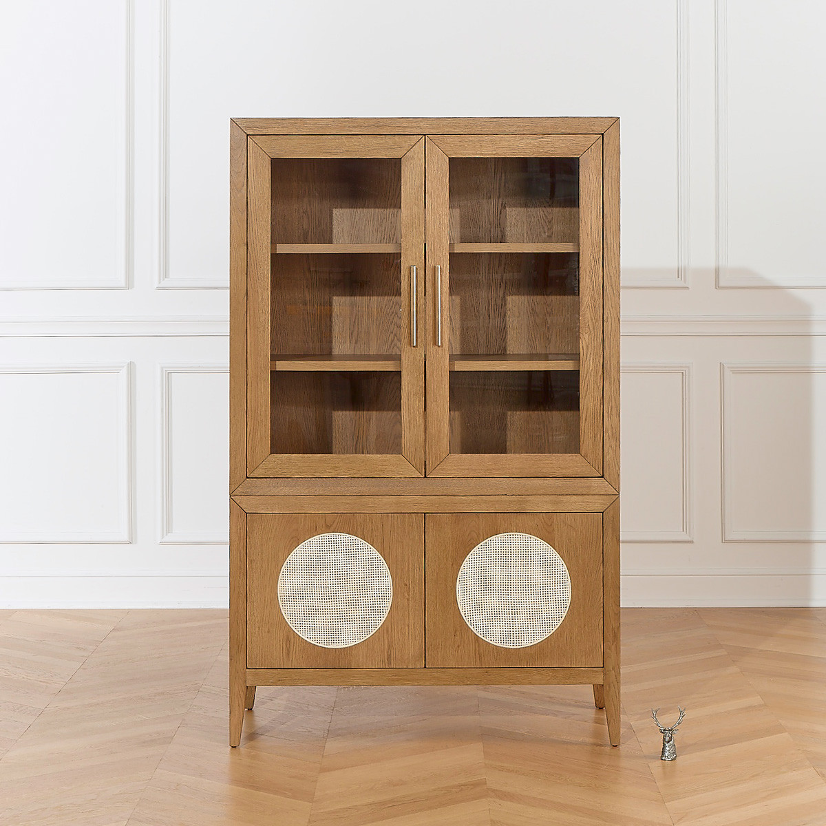 Vaisselier en chêne style contemporain, 4 portes, 3 étagères MONTANA marron, ROBIN DES BOIS