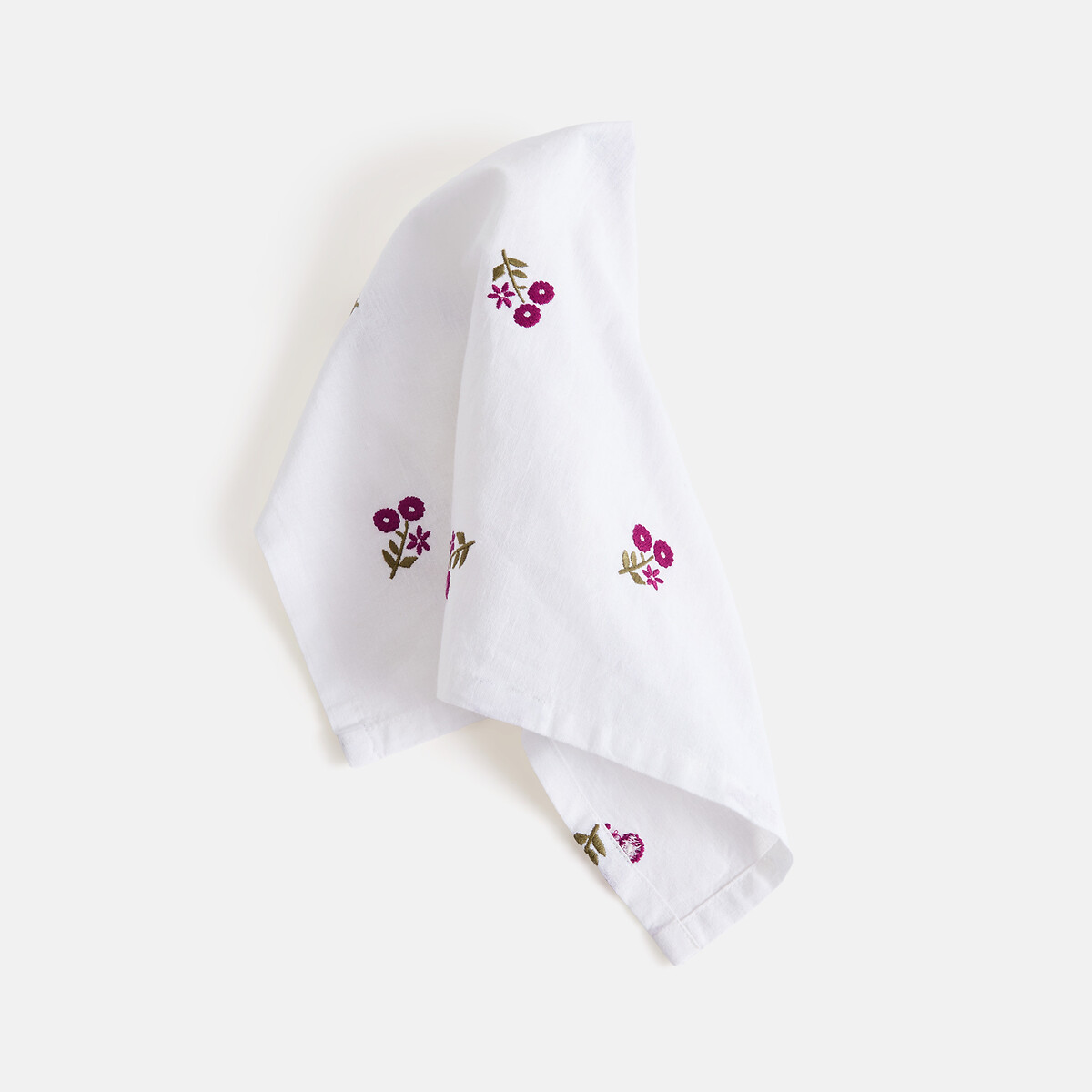 Lot de 2 serviettes de table brodées, en coton et lin, ROSETTA blanc, LA REDOUTE INTERIEURS