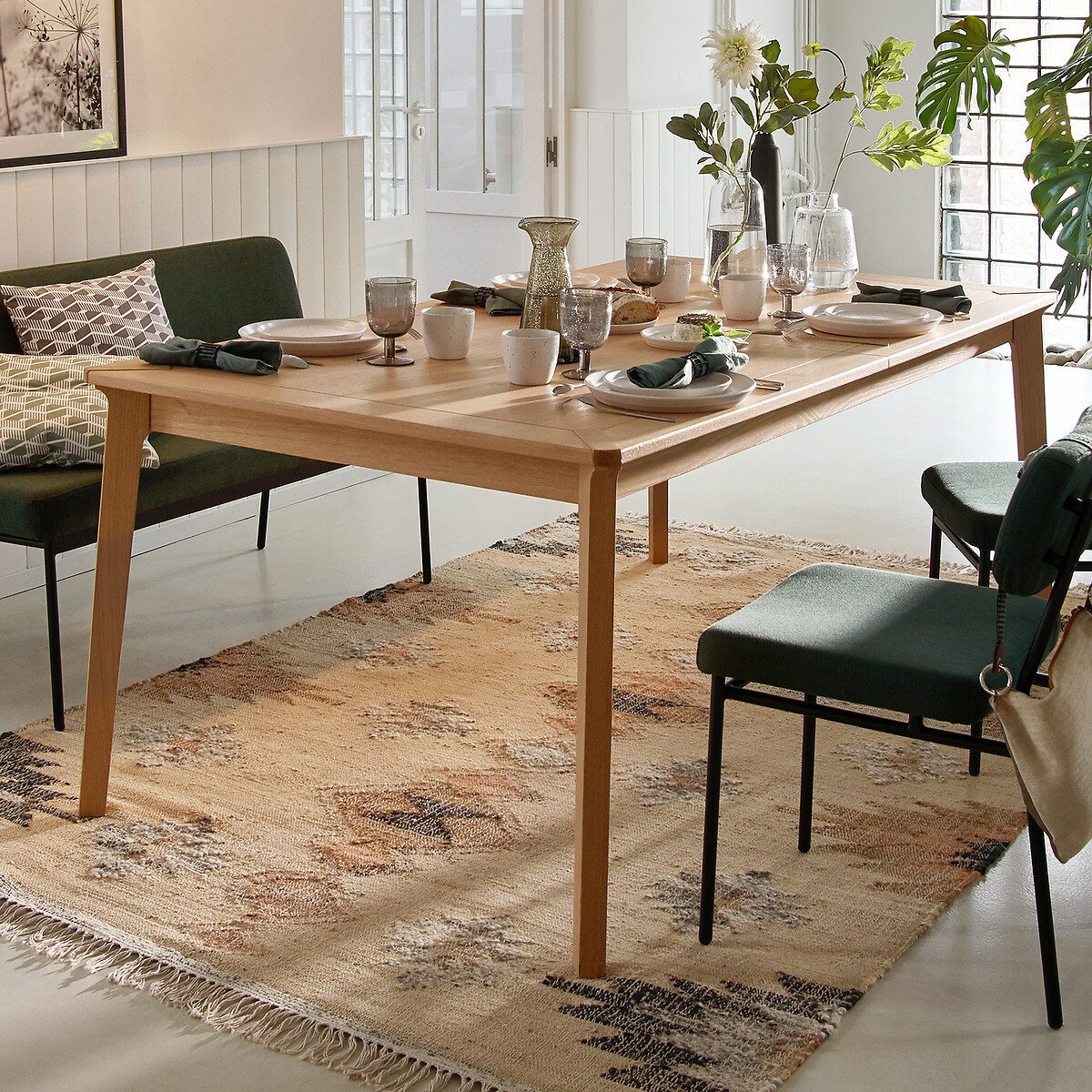 Table à manger, extensible, en plaqué chêne, 6 à 10 couverts, PULLY chêne, LA REDOUTE INTERIEURS