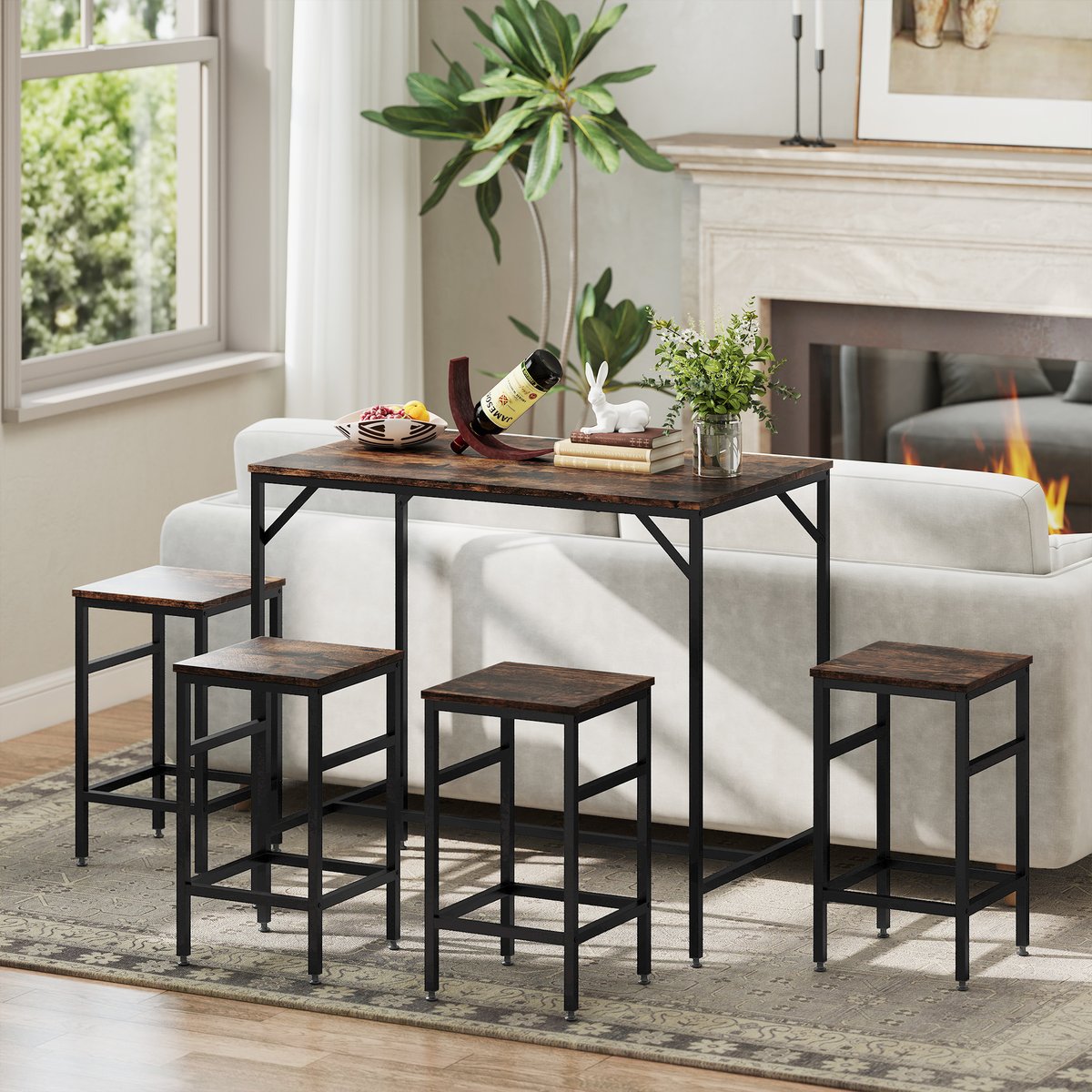 Ensemble de table de bar Métal Noir noir, chêne clair, HOMCOM