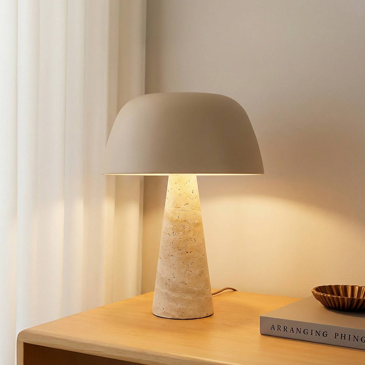 Lampe à poser en pierre moderne, Magritt beige, LINDBY
