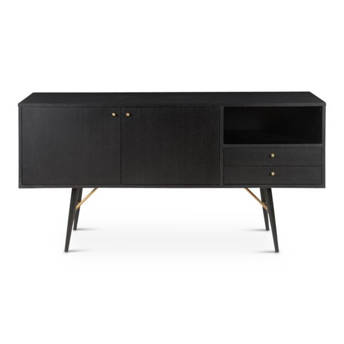 Meuble bas 2 portes, 2 tiroirs, 1 niche noir carbone, ZAGO