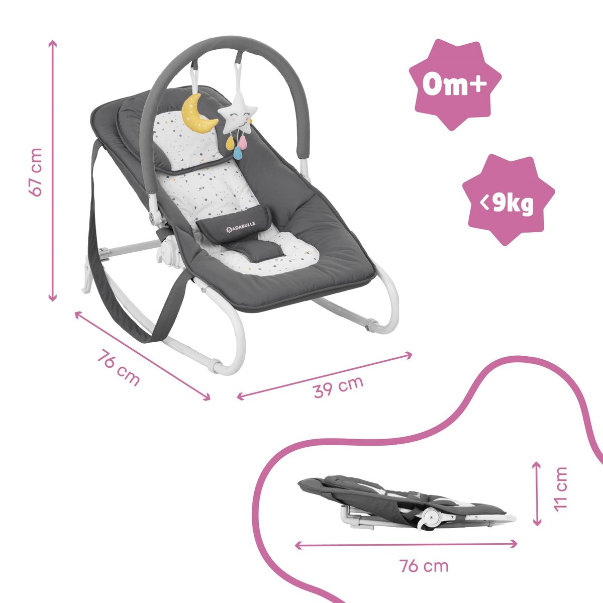Transat bébé Easy Moonlight gris foncé, BADABULLE