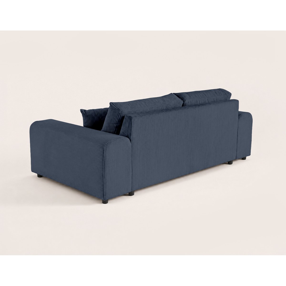 Canapé droit 3 places en velours côtelé, GARANCE bleu nuit, BEST MOBILIER
