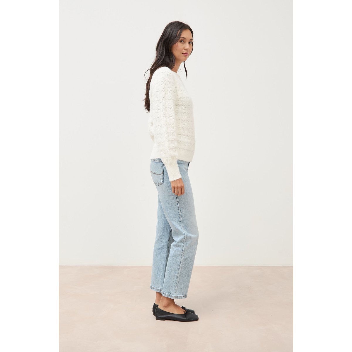 Pull manches longues col bateau ecru, BONOBO