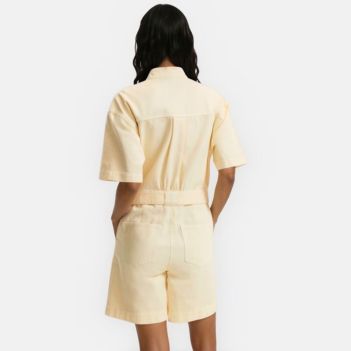 Combinaison courte en denim, manches courtes vanille, LA REDOUTE COLLECTIONS