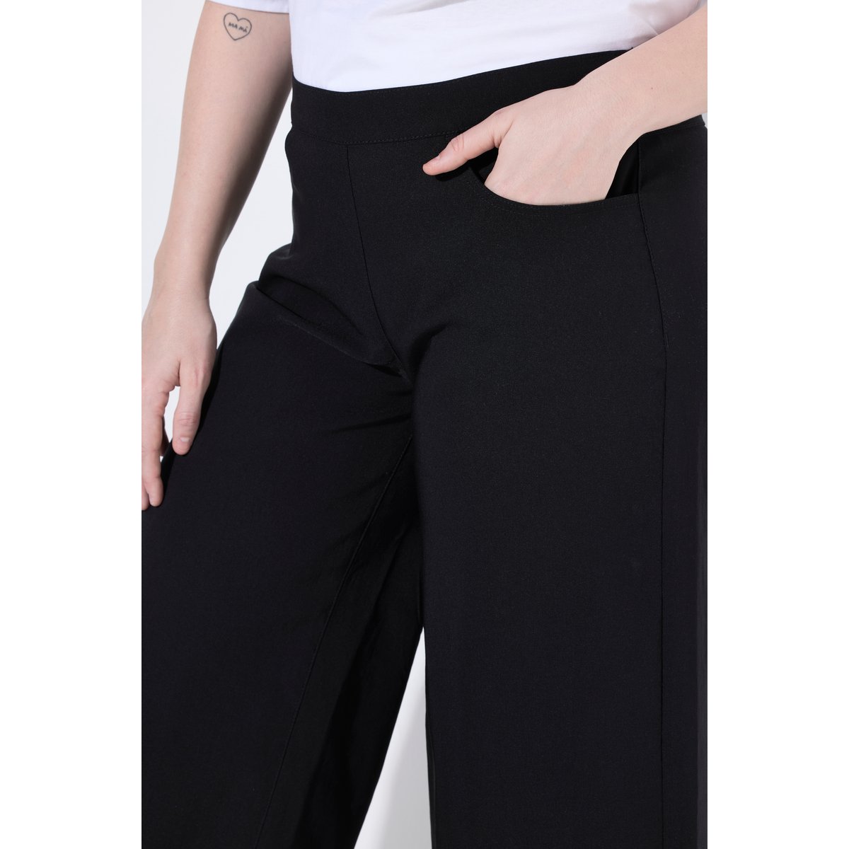 Jupe-culotte en bengaline, taille élastique noir, ULLA POPKEN