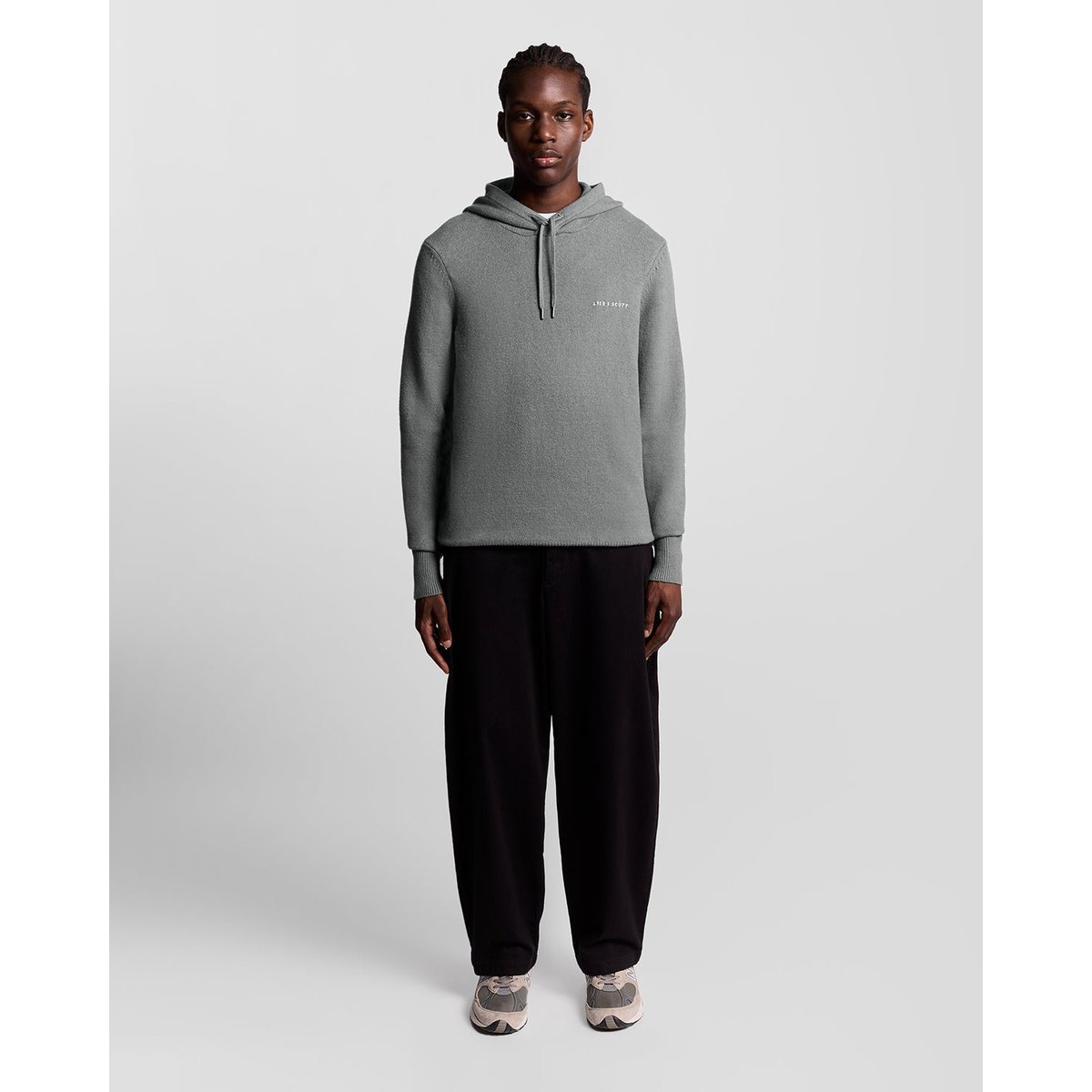 Sweat à capuche en maille gris moyen chiné, LYLE & SCOTT