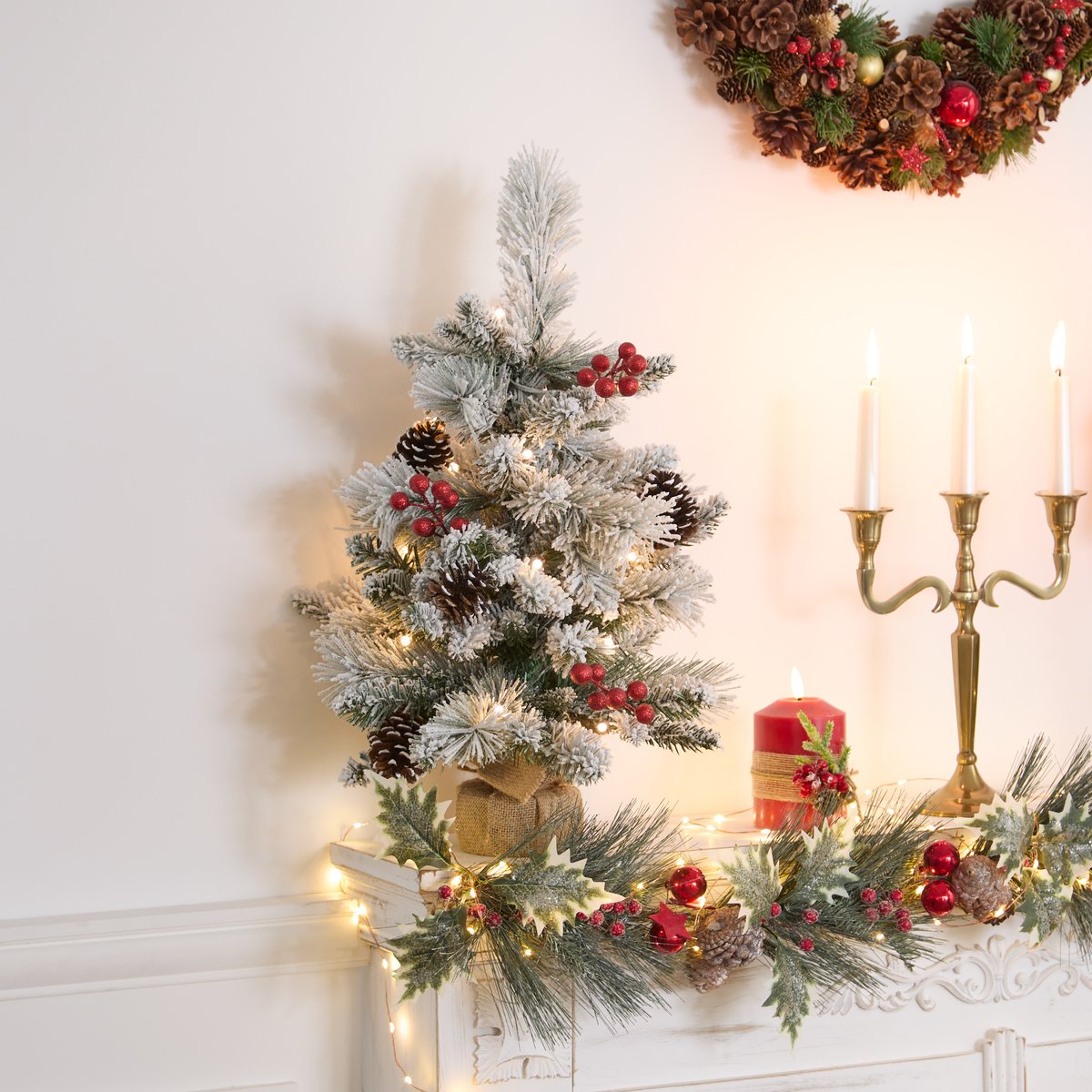 Sapin de Noël artificiel de table Piki lumineux 50 cm blanc, ATMOSPHERA
