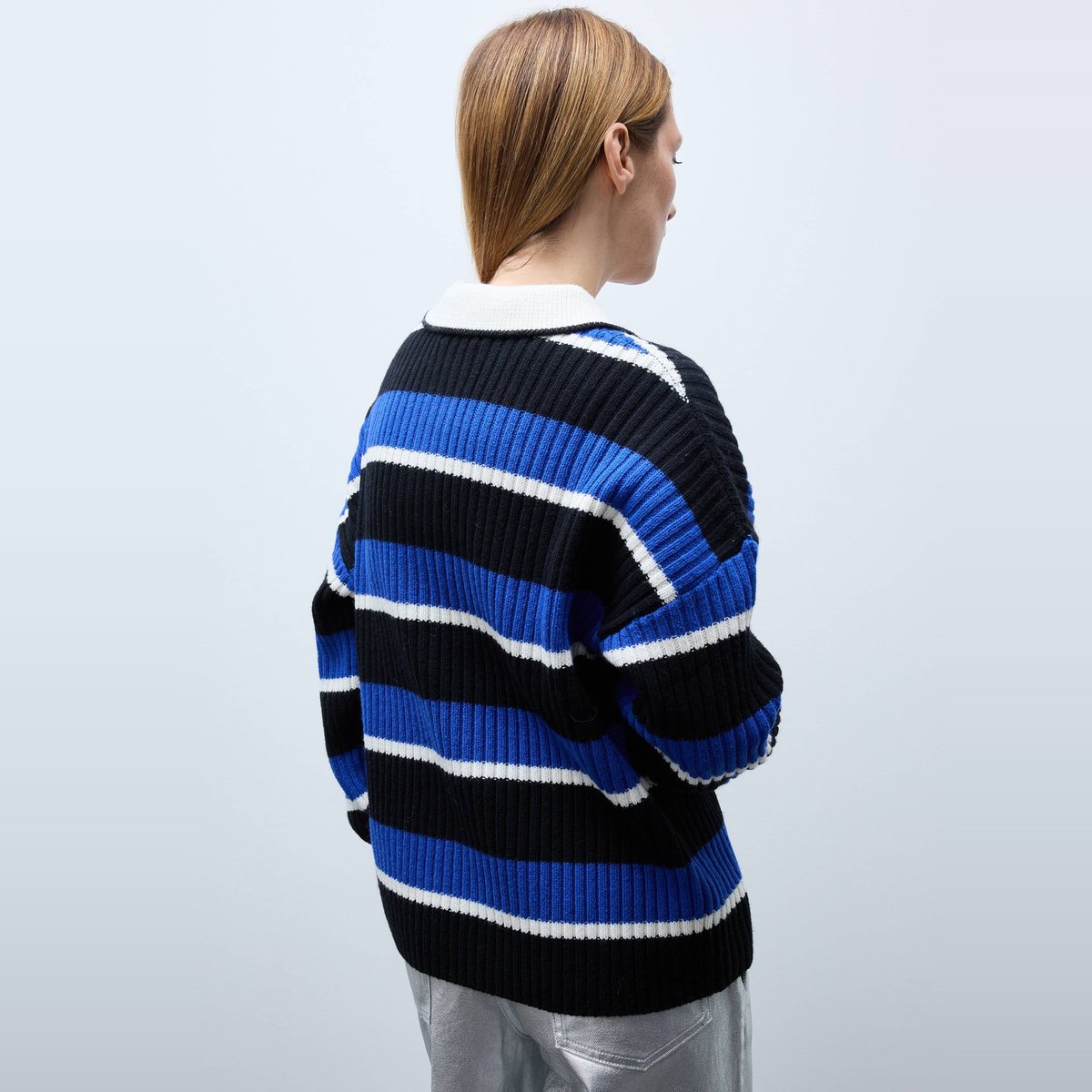 Polo rayé contenant de la laine bleu roi, MONOPRIX