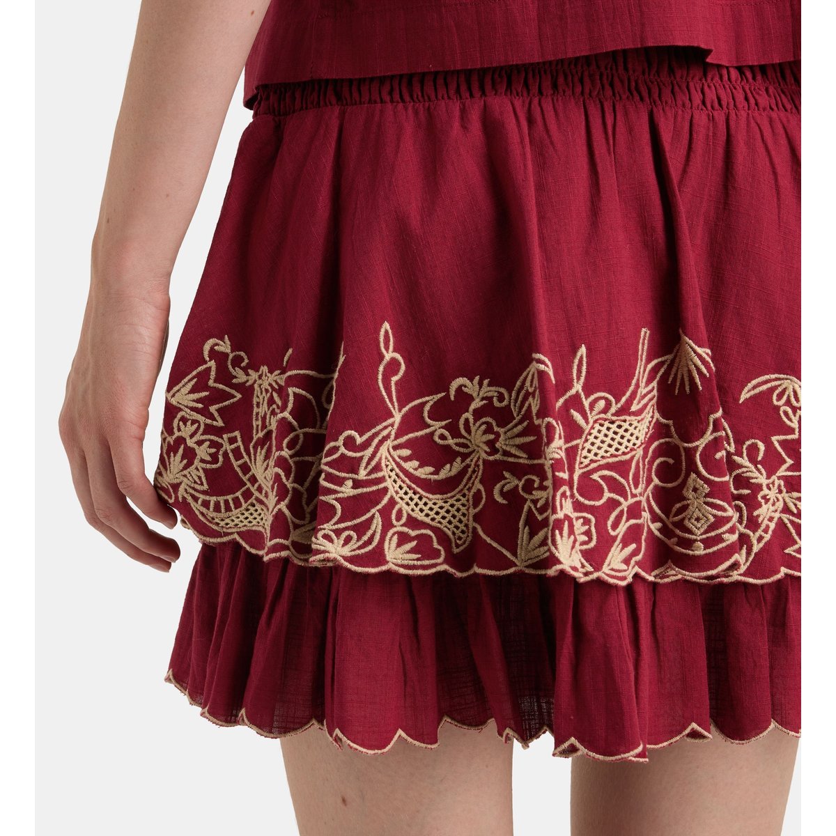 Jupe courte desire brod coton rouge, GALERIES LAFAYETTE