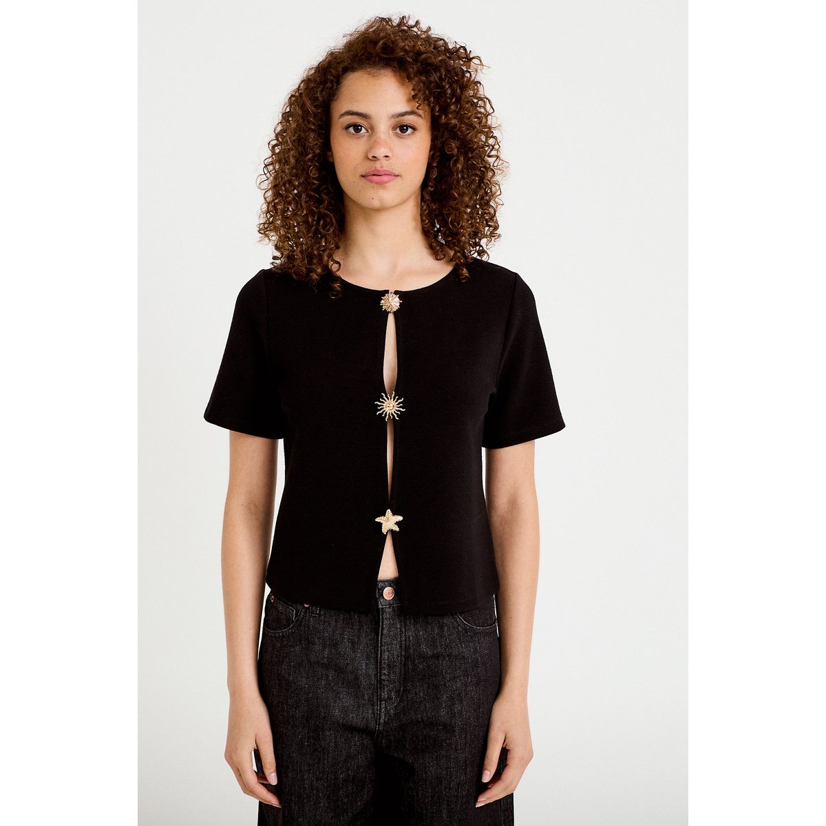 Gilet droit court manches courtes noir, CACHE CACHE