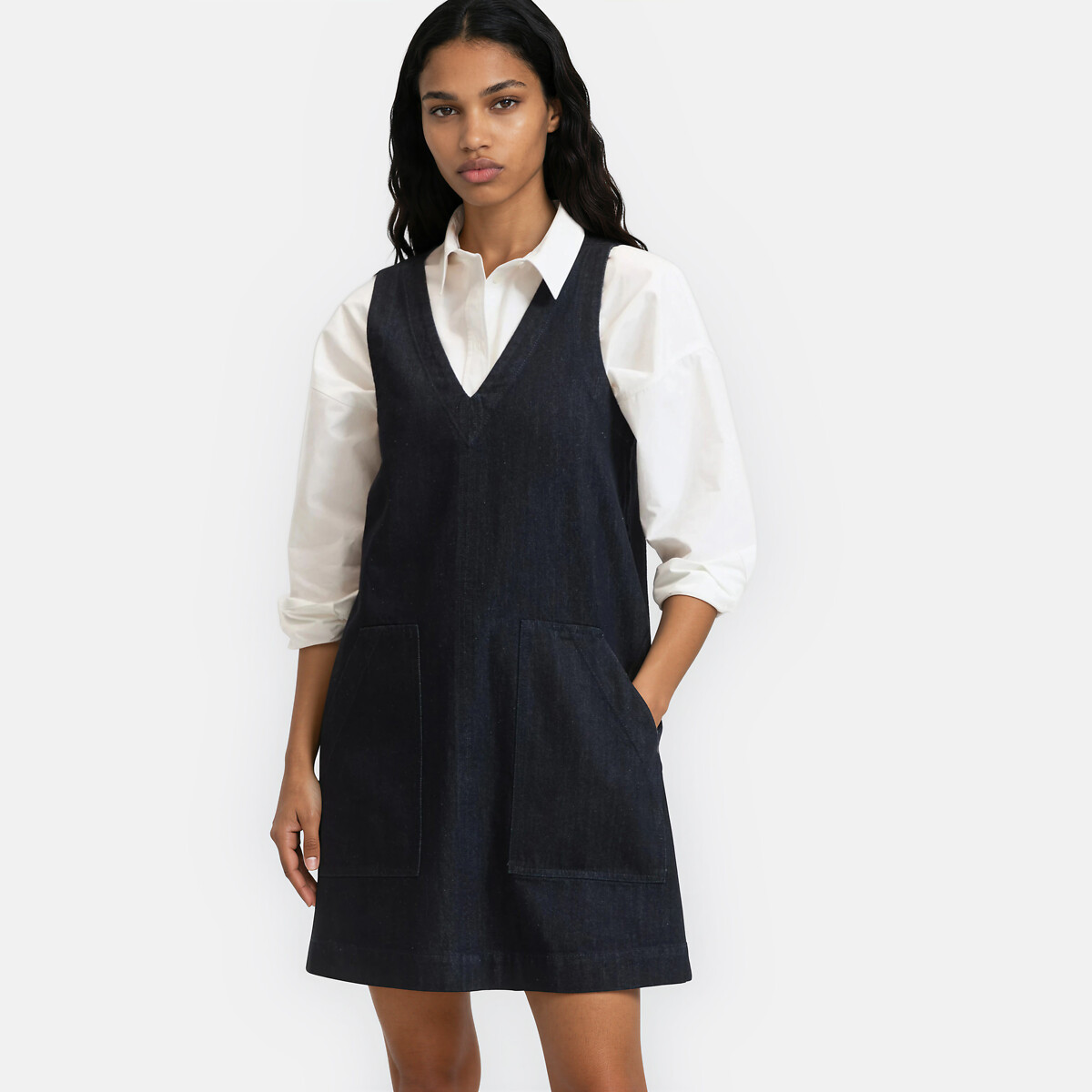 Robe droite courte en denim sans manches bleu brut, LA REDOUTE COLLECTIONS