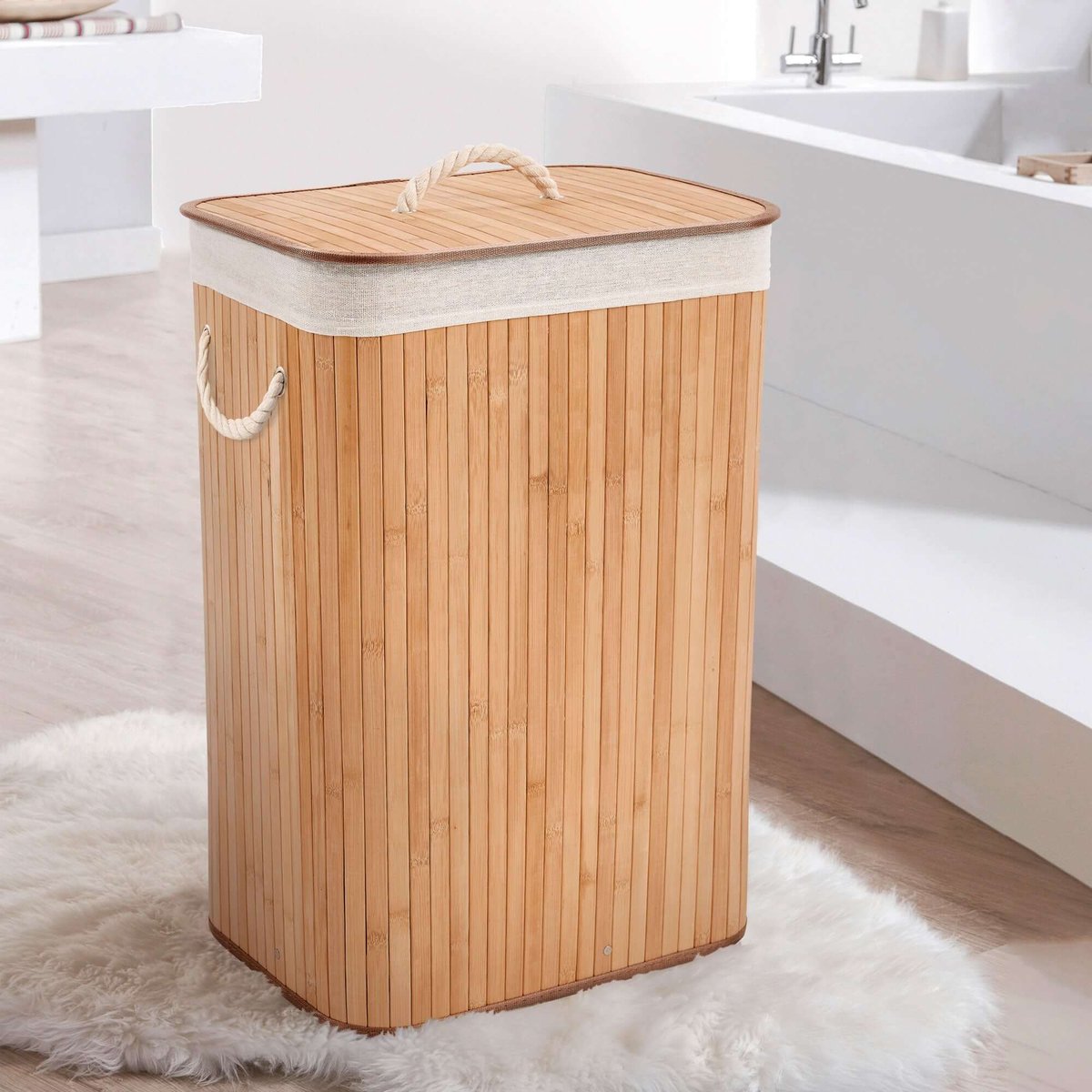 COMPACTOR - Panier à linge rectangulaire en bambou - 40 x 30 x H.60 cm - naturel, COMPACTOR
