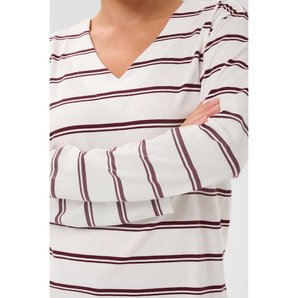 T-shirt à manches longues blanc rouge chalk/port stripe, KAFFE