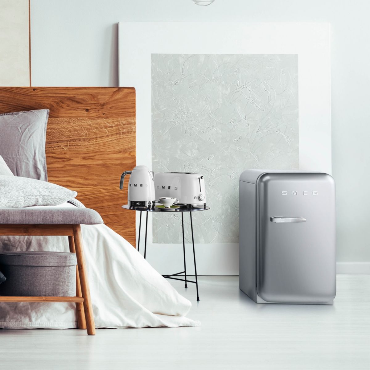 Mini réfrigérateur 1 porte poignée à gauche FAB5 gris métal brillant, SMEG