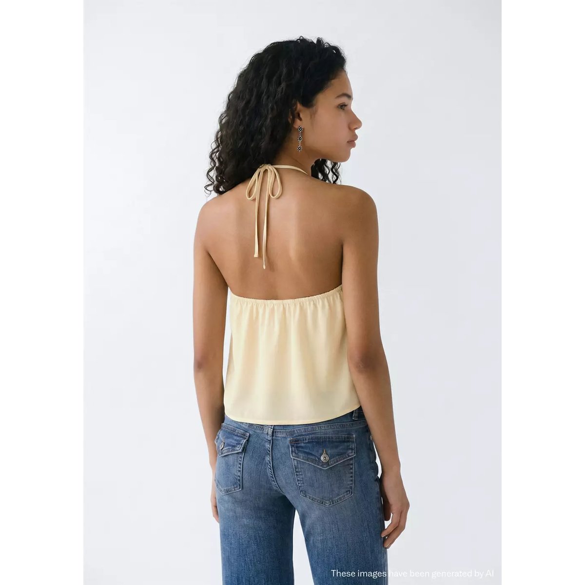 Top halter avec détail anneau jaune pastel, MANGO TEEN
