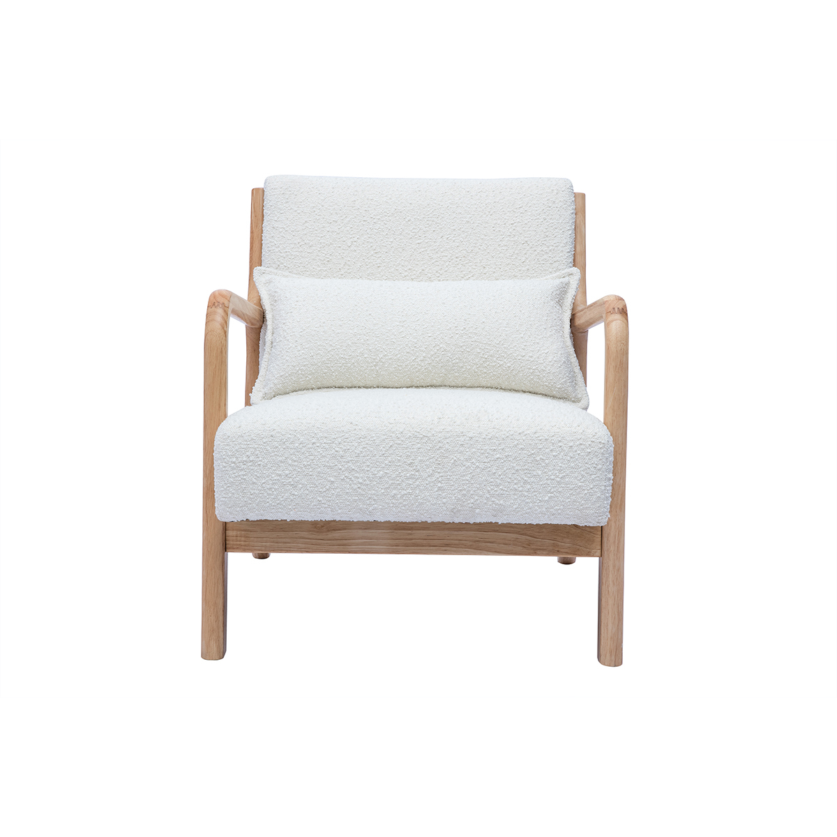Fauteuil scandinave en tissu effet laine bouclée blanc et bois clair massif DERRY blanc, MILIBOO