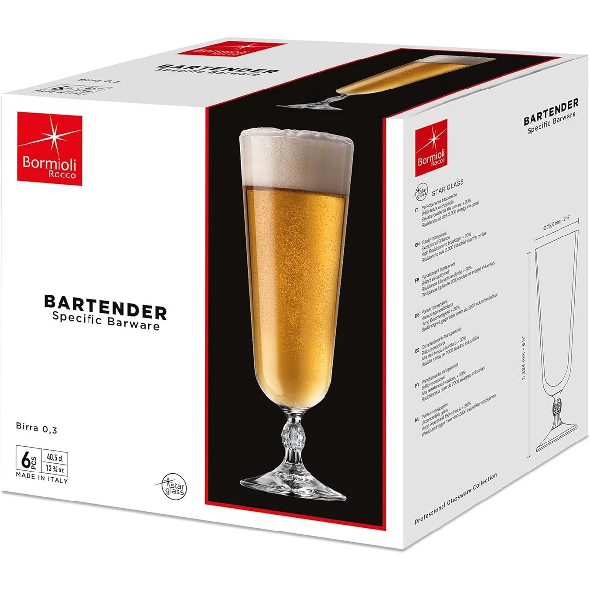 Lot de 6 verres à bière pils, BARTENDER transparent, BORMIOLI ROCCO