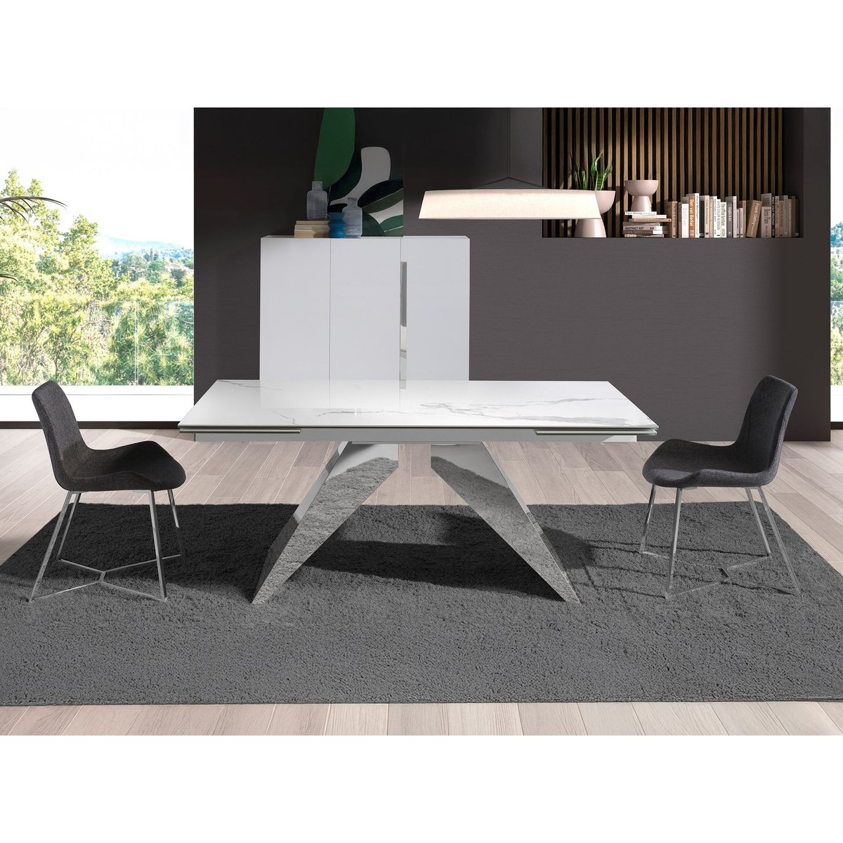 Table à manger rectangulaire marbre porcelaine blanc | acier, ANGEL CERDA