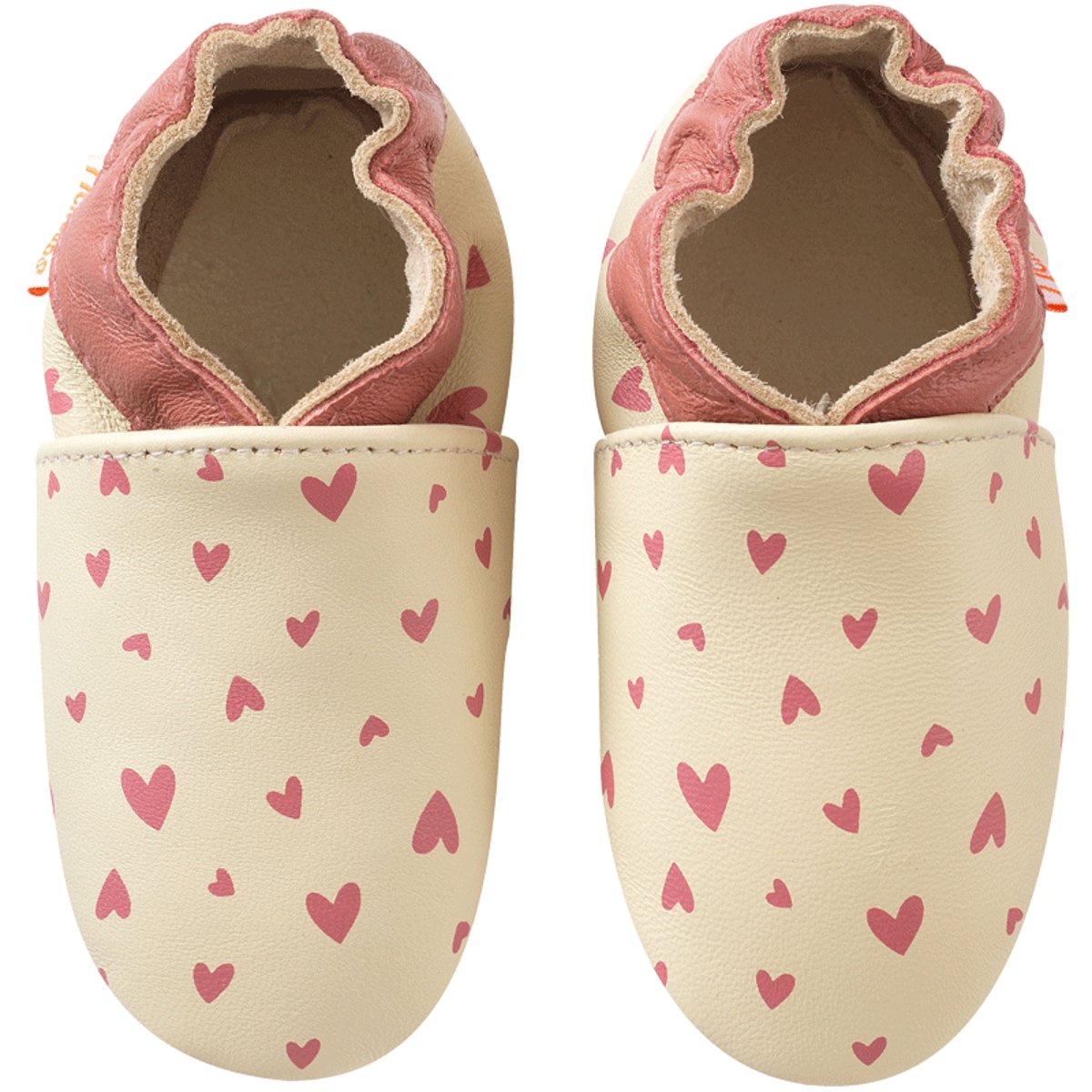 Chaussons bébé cuir souple Juliette les coeurs beige, TICHOUPS