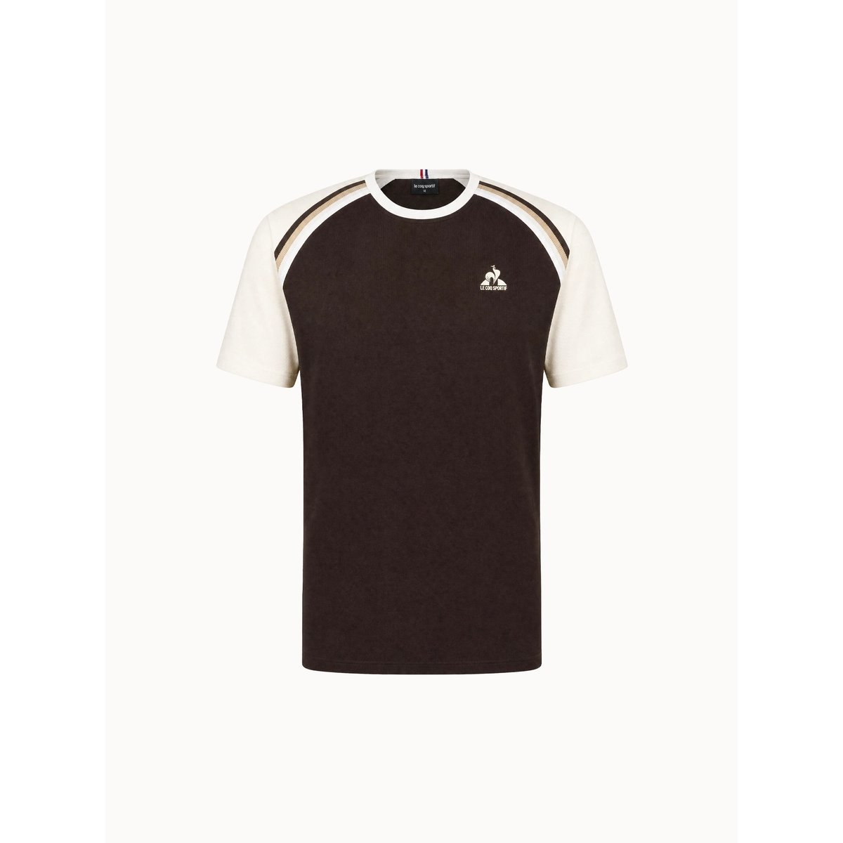 T-shirt en jersey de coton avec bandes rayées épaules Heritage marron fonce, LE COQ SPORTIF