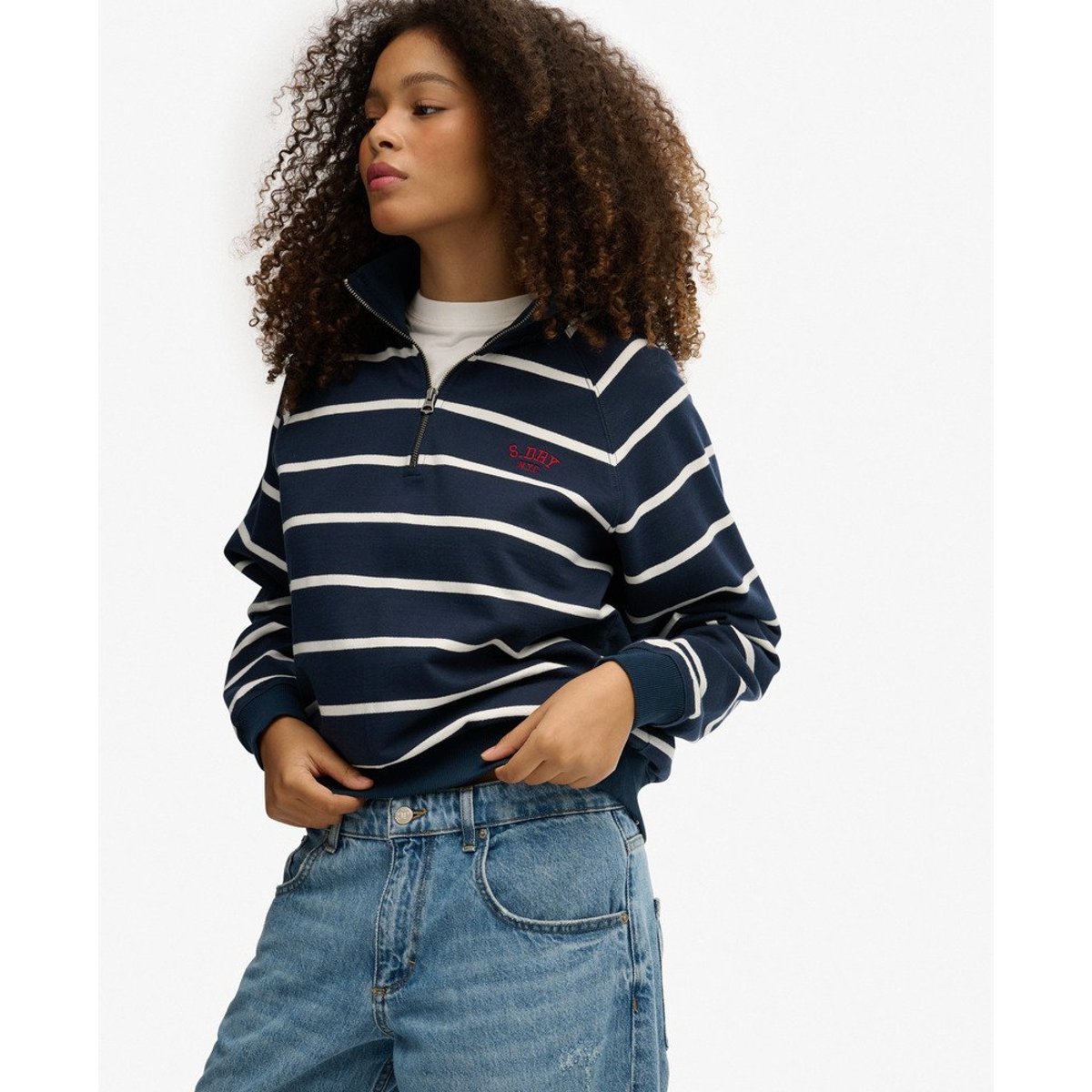 Sweatshirt Demi-Zip Athletic Essentials à Rayures bleu marine rayé, SUPERDRY