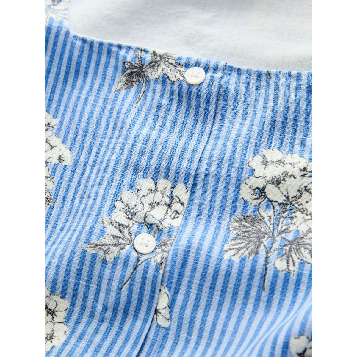 Robe courte droite boutonnée à col carré bleu motif fleurs, NEXT