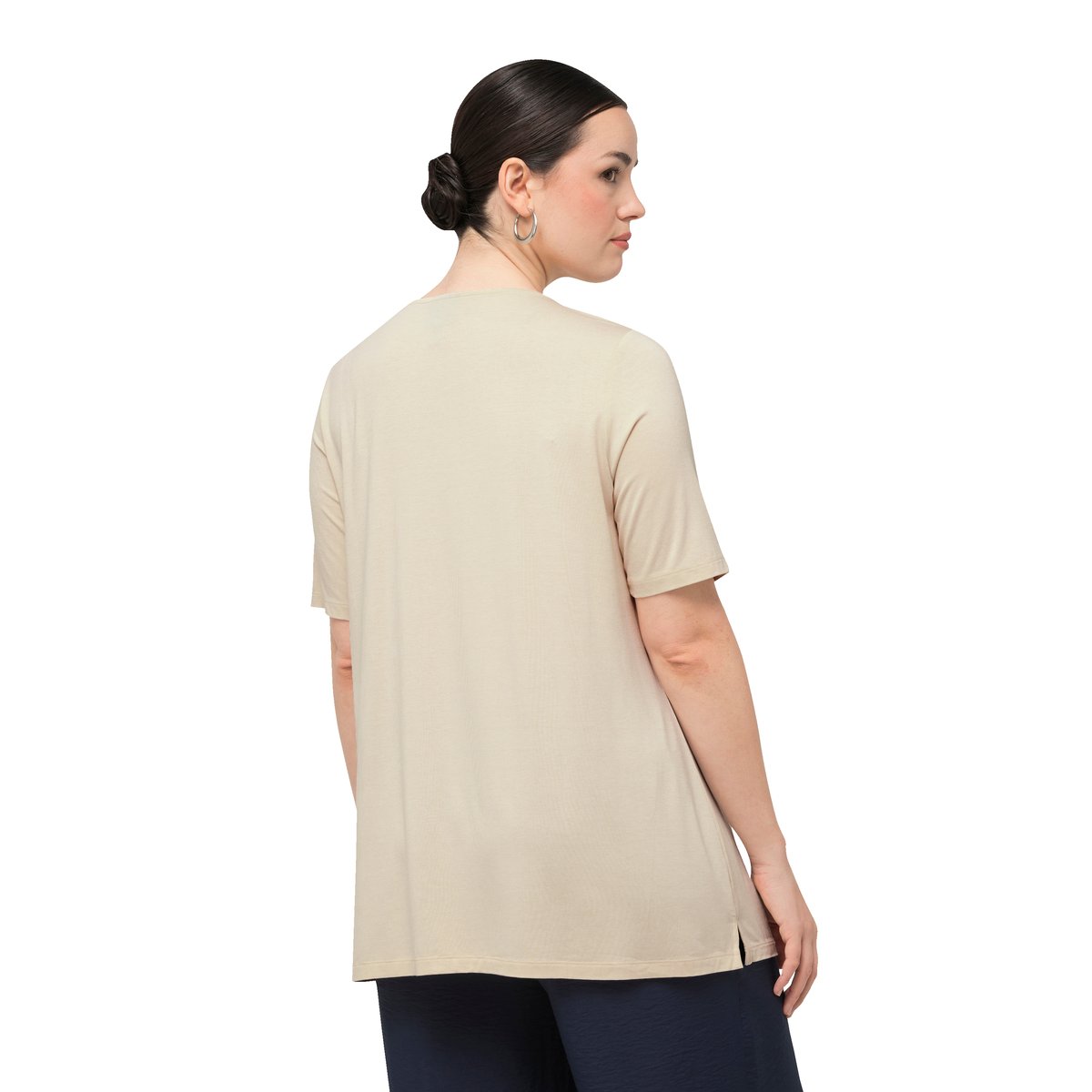 T-shirt à col rond et manches courtes. gris beige, ULLA POPKEN
