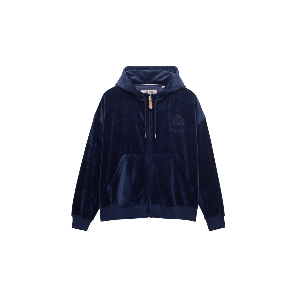 Sweat à capuche Country Club en velours bleu marine intense, SUPERDRY