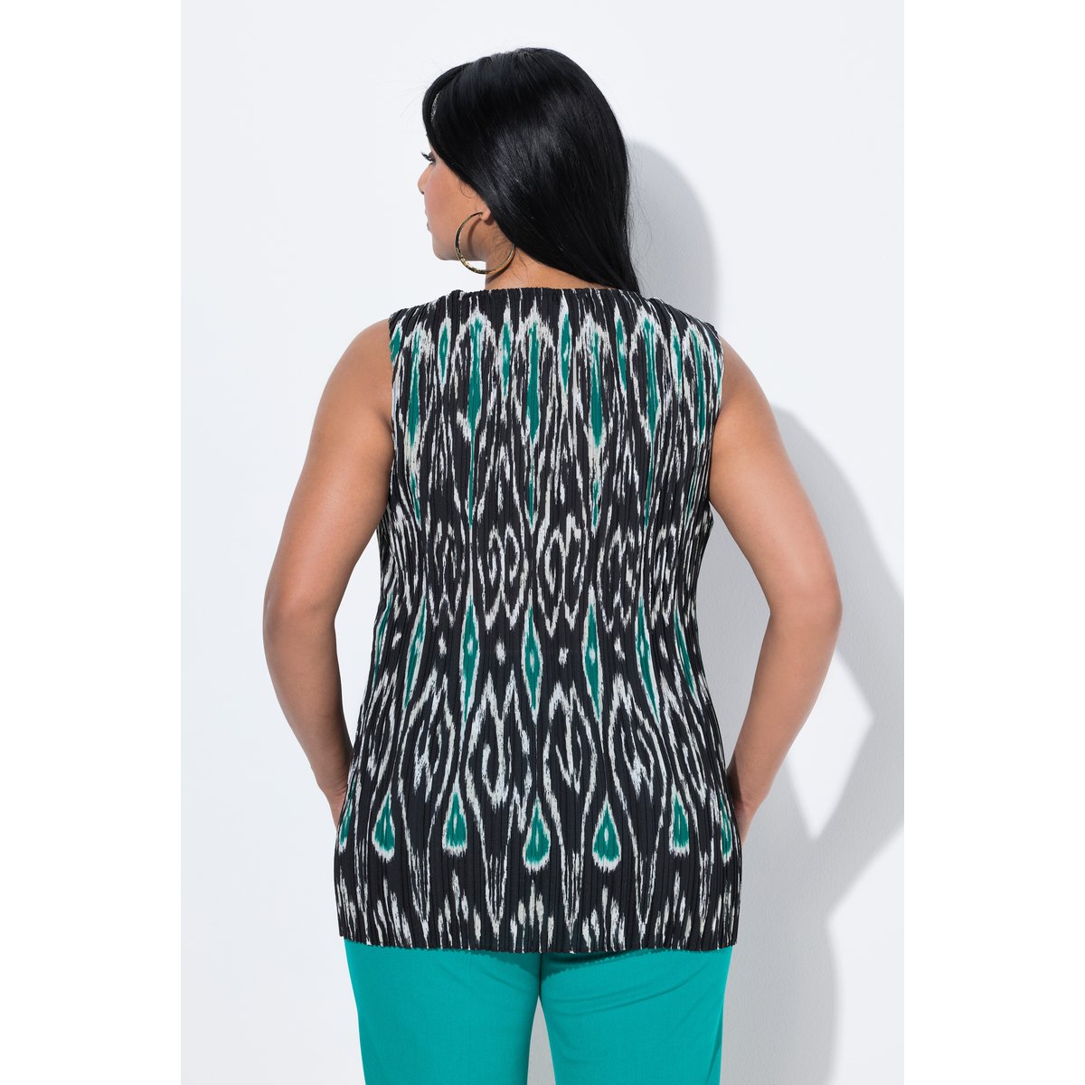 Blouse plissée sans manches, décolleté rond noir, ULLA POPKEN