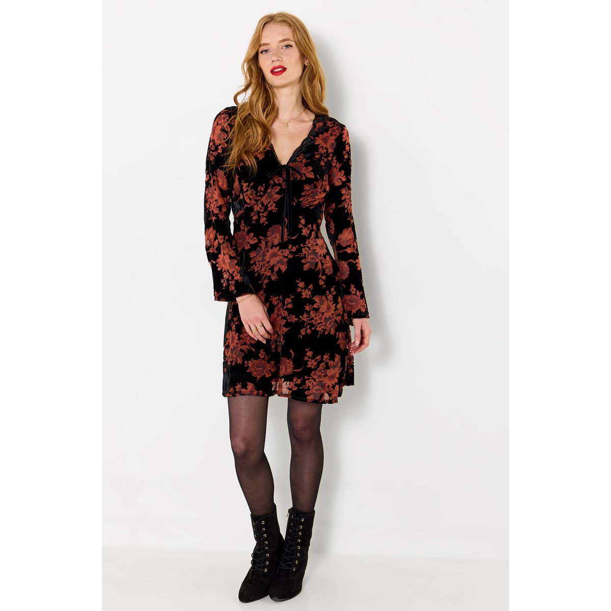 Éblouissante Robe Tunique en Velours Dévoré noir, JOE BROWNS